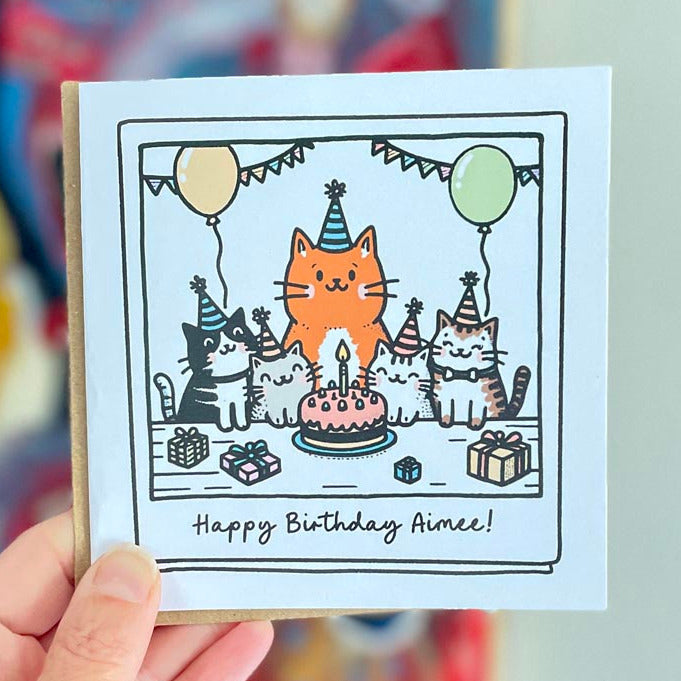 Personalised Cat Birthday Party Card