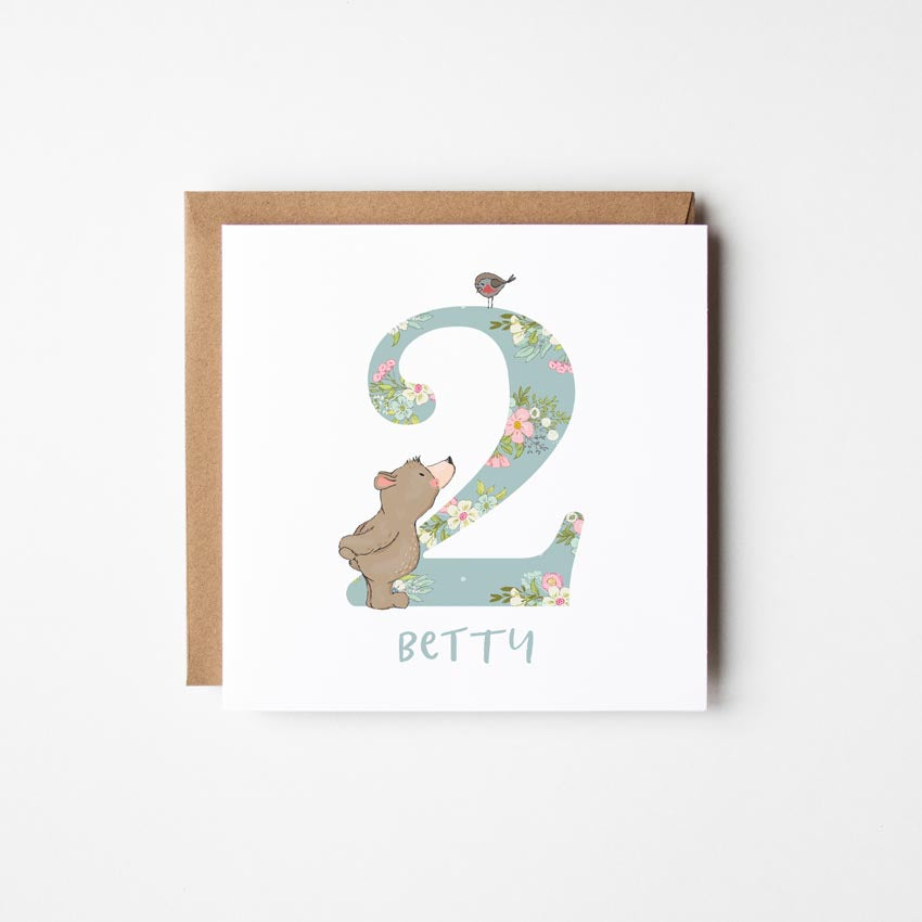 Bear’s Personalised Birthday Card with a Number