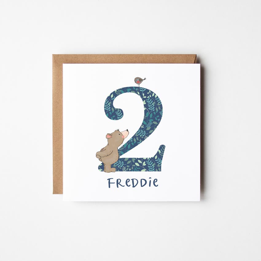 Bear’s Personalised Birthday Card with a Number