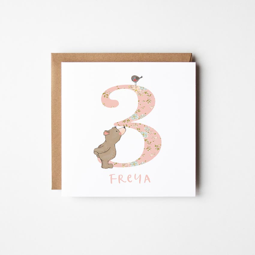 Bear’s Personalised Birthday Card with a Number