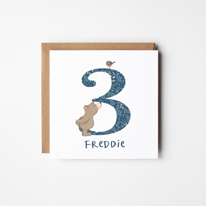 Bear’s Personalised Birthday Card with a Number