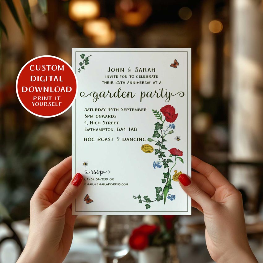 Digital Invitation - Botanical Party Invitations - DIY Print at Home A5 PDF