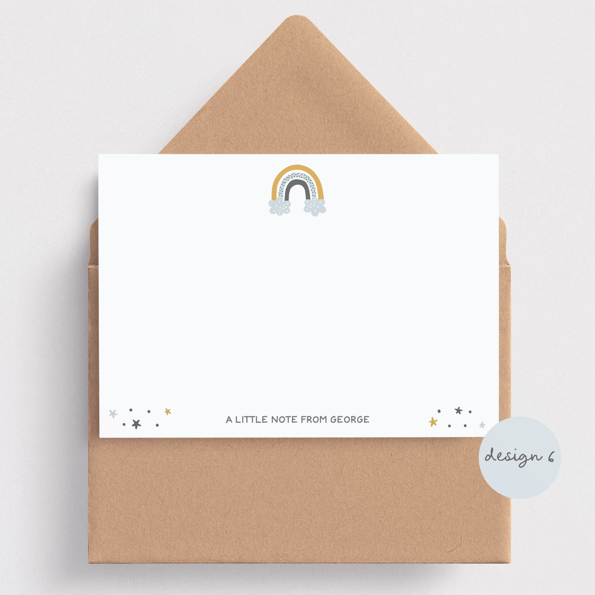 Pastel Rainbow personalised note cards for children- blue