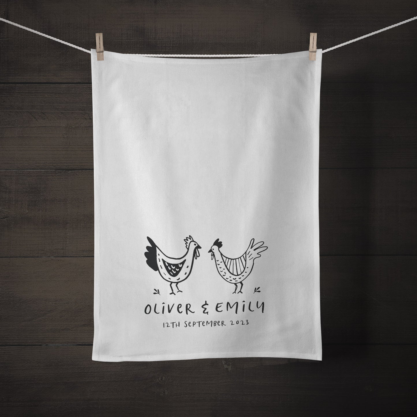 Personalised Chickens Tea Towel - 2nd Anniversary Cotton Gift