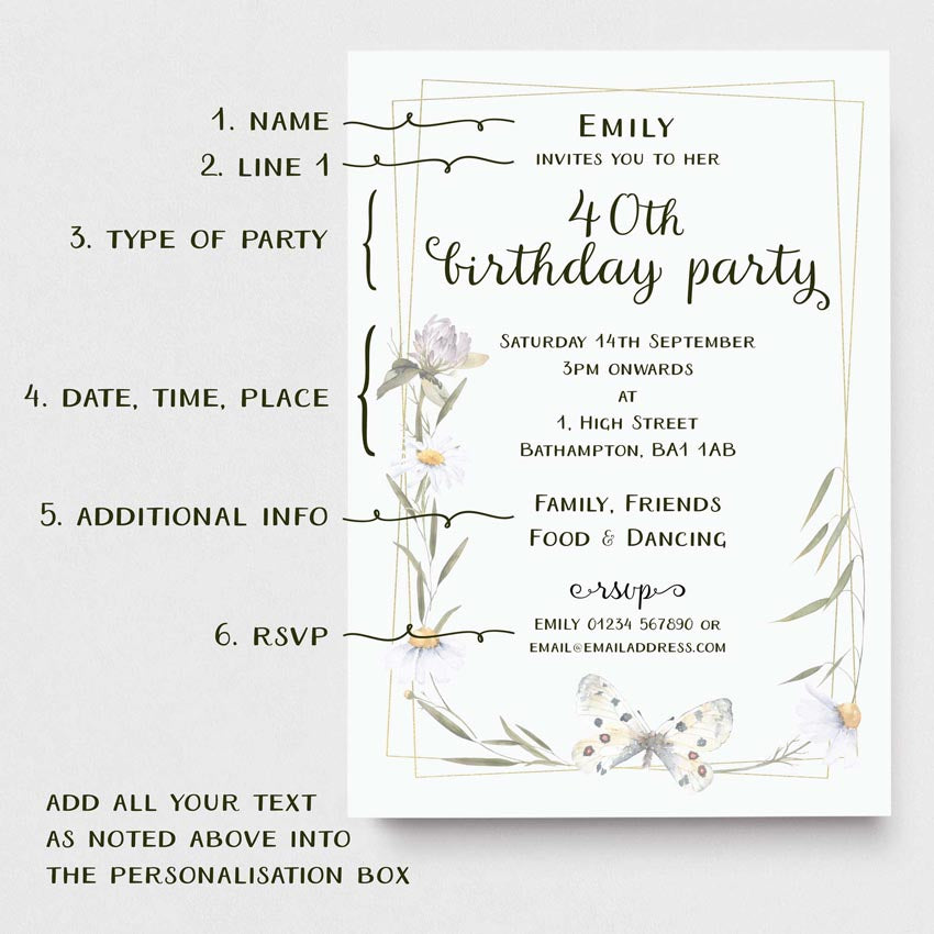 Digital Invitation - Floral Party Invitations - DIY Print at Home A5 PDF