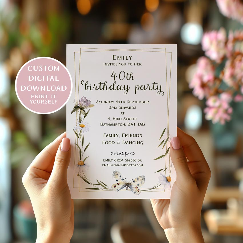 Digital Invitation - Floral Party Invitations - DIY Print at Home A5 PDF