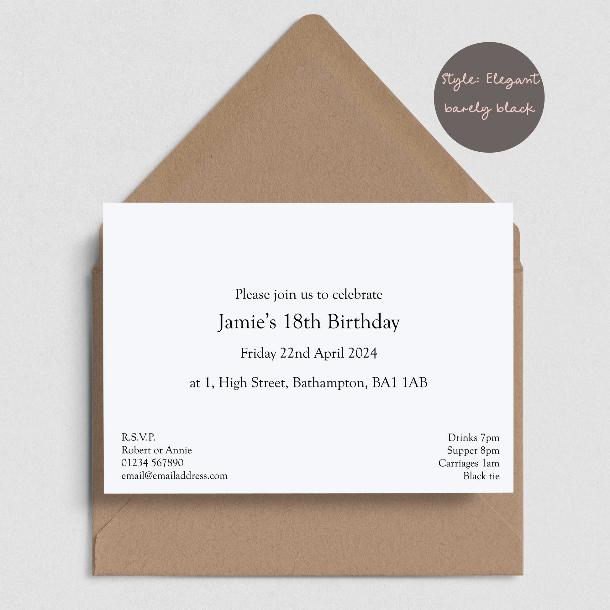 Elegant Formal Invitations Printed to Order in an elegant type