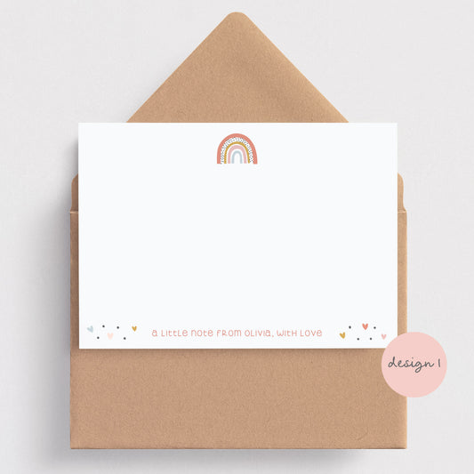 Pastel Rainbow personalised note cards for children- pink