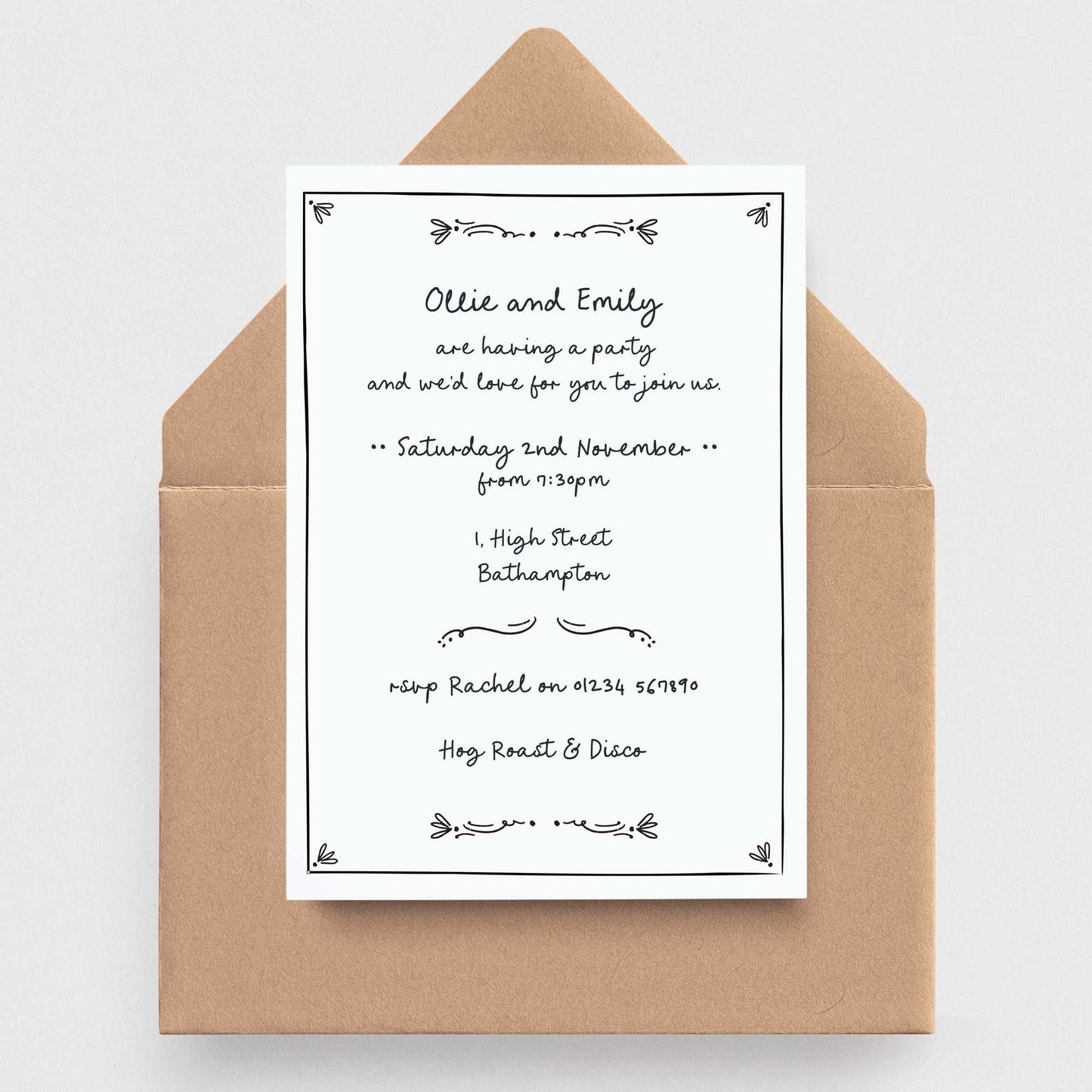 Handwritten invitations personalised invitation