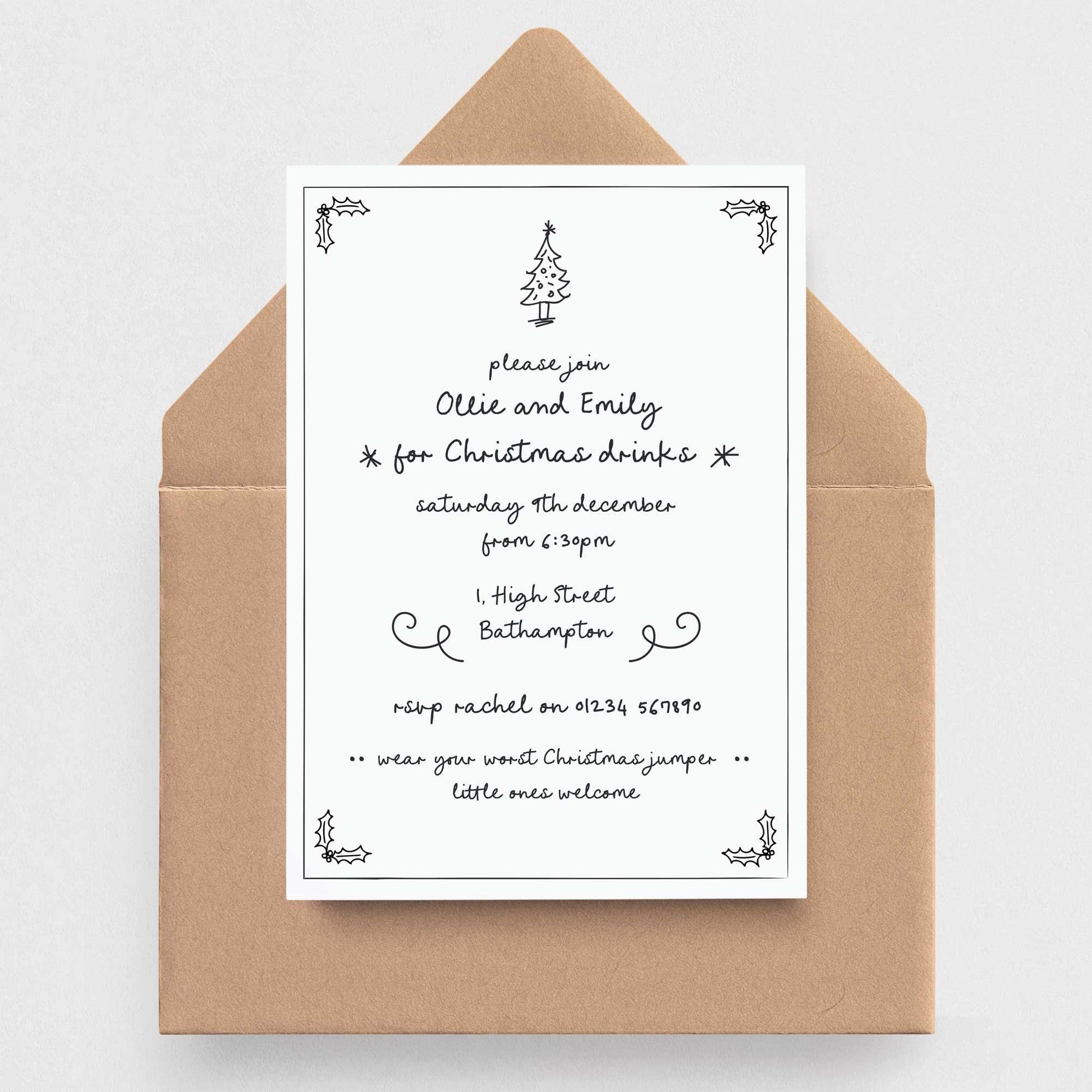 Handwritten Christmas Party Invitations  •  Personalised Christmas Drinks Invites • Christmas Stationery • Custom Christmas Invitations