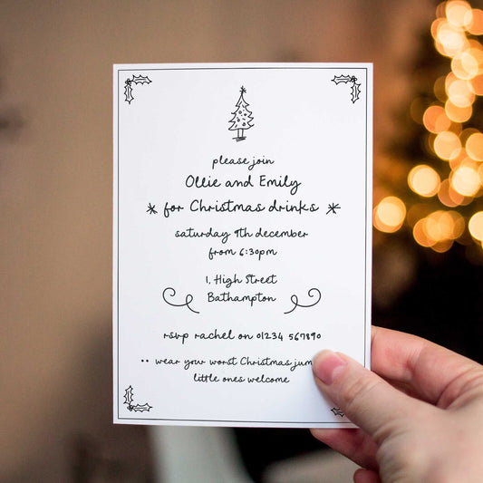 Handwritten Christmas Party Invitations  •  Personalised Christmas Drinks Invites • Christmas Stationery • Custom Christmas Invitations •