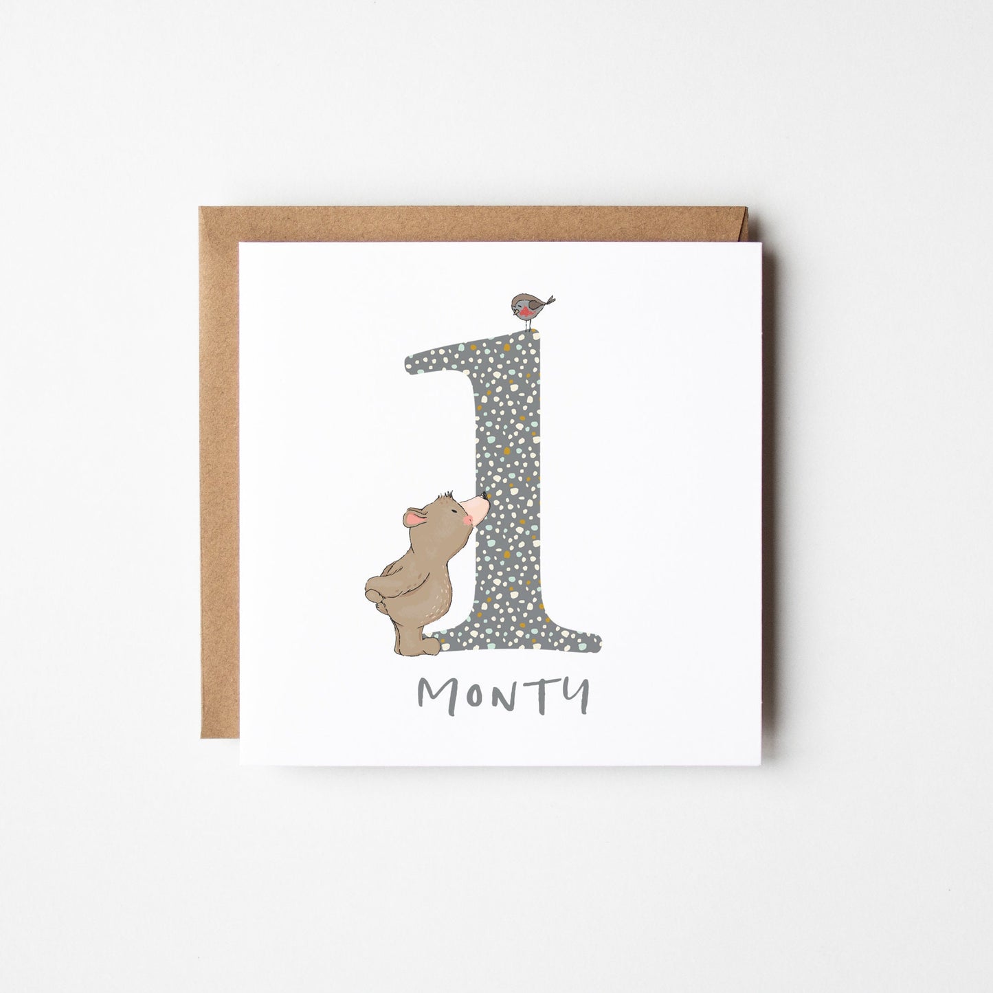 Bear’s Personalised 1st Birthday Card • First Birthday Card • Customized 1st Birthday Card • 1st Birthday Boy • 1st Birthday Girl Grey Spotty