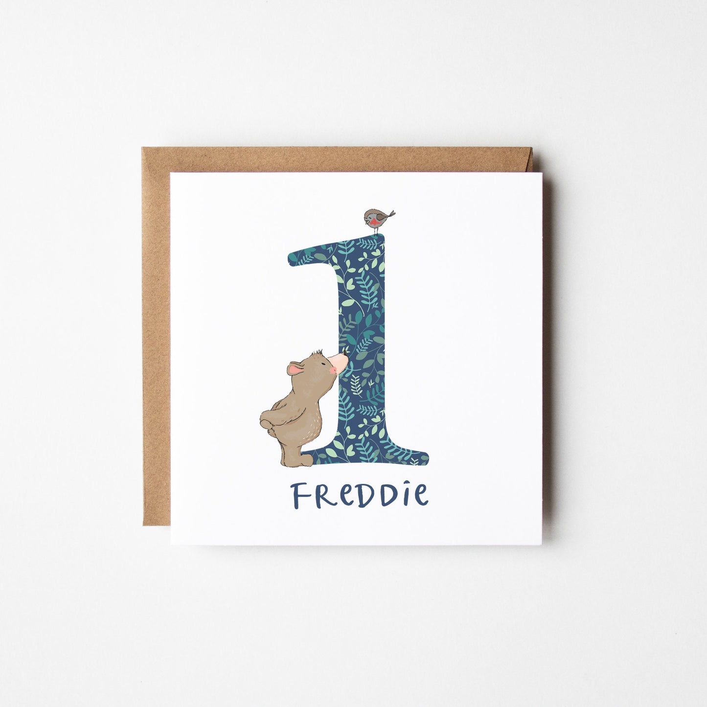 Bear’s Personalised 1st Birthday Card • First Birthday Card • Customized 1st Birthday Card • 1st Birthday Boy • 1st Birthday Girl Woodland Blue