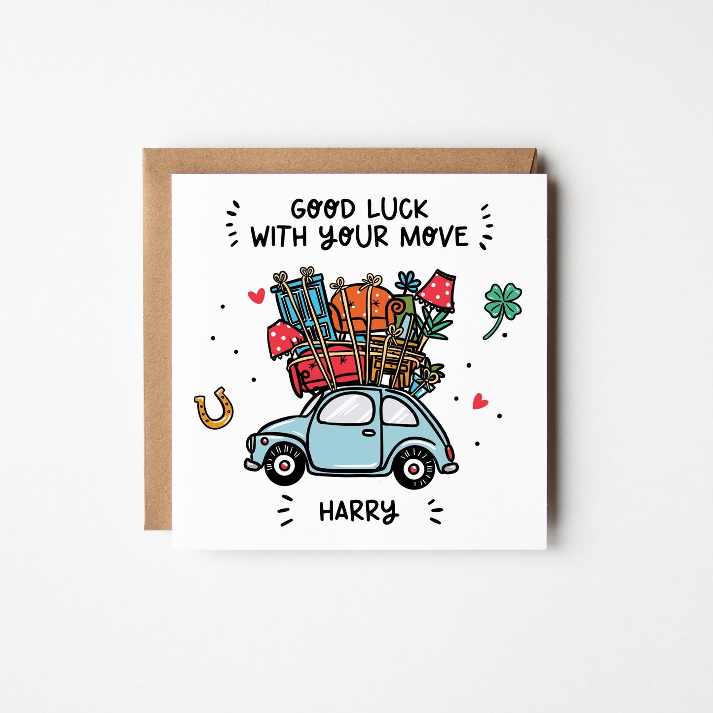 Good Luck Moving Card • Personalised Moving Home Card • Cute Good Luck With Your Move Card •