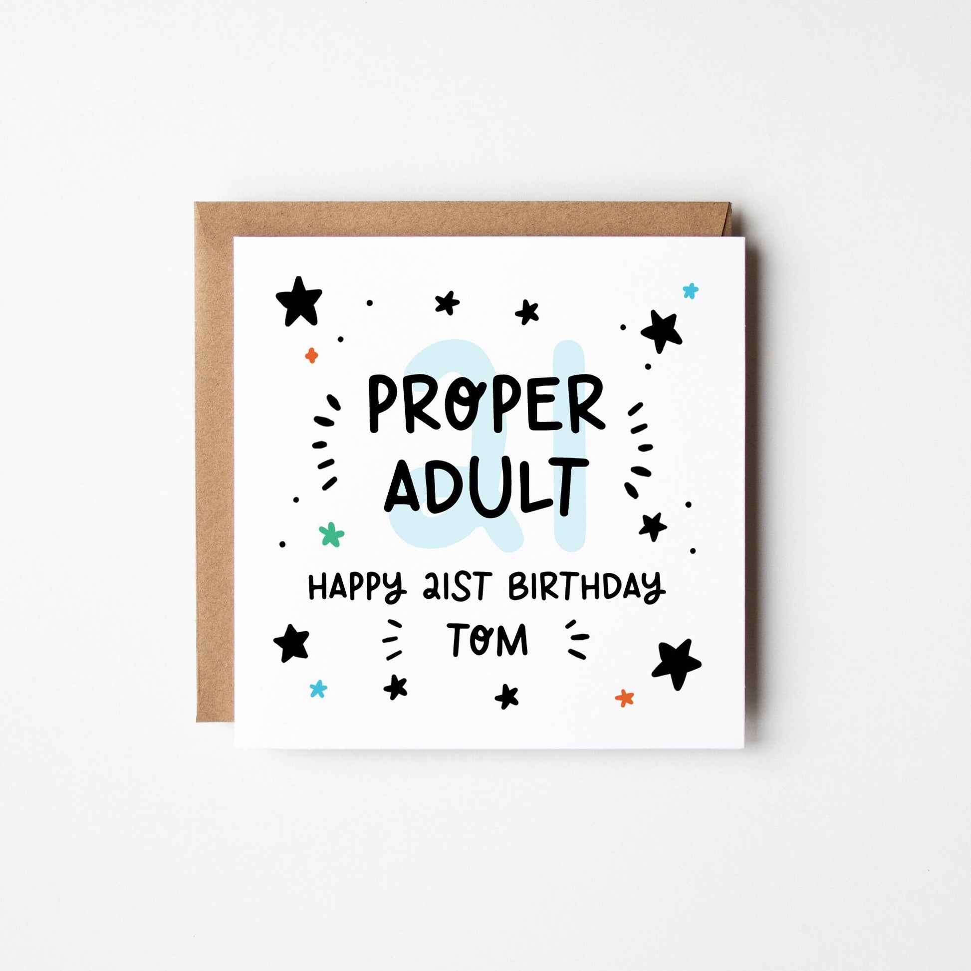 21st Birthday Card • Personalised 21st Birthday Card For Him • Proper Adult Boys 21st Birthday Card •