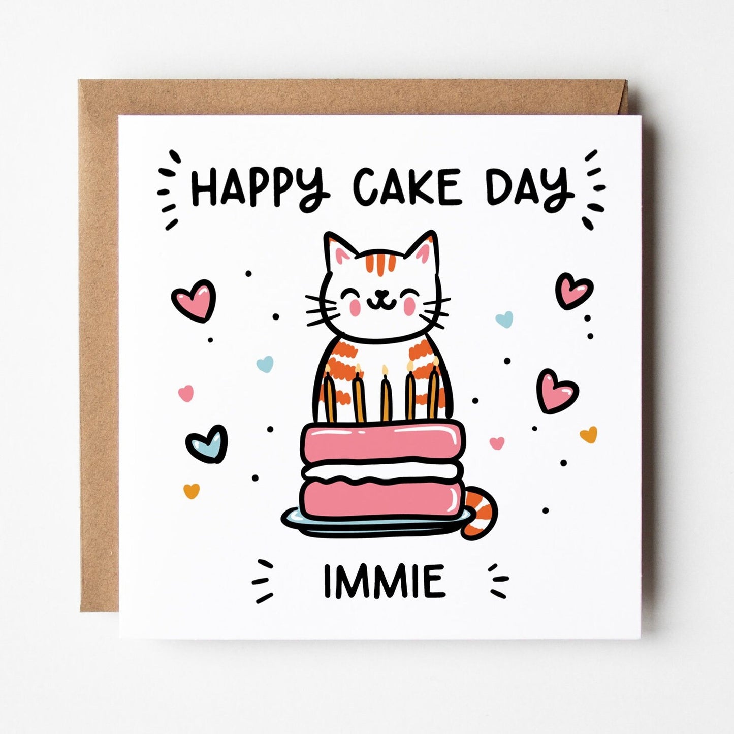 Happy Cake Day Cat Birthday Card • Personalised Cat Card • Cat Lovers Card •