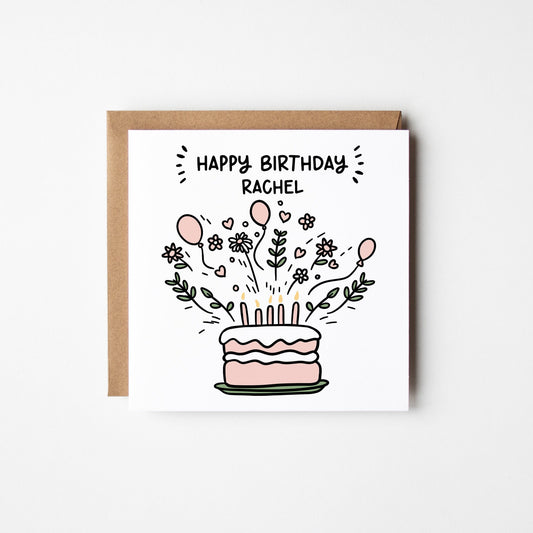 Happy Birthday Card • Personalised Birthday Card For Her • Pretty Pink Birthday Card •