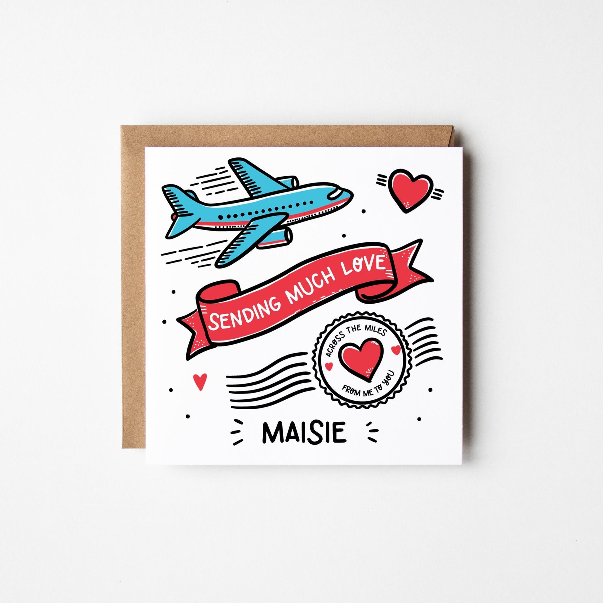 Sending Love Long Distance Card • Personalised Across the Miles Card • Cute Long Distance Relationship Card •