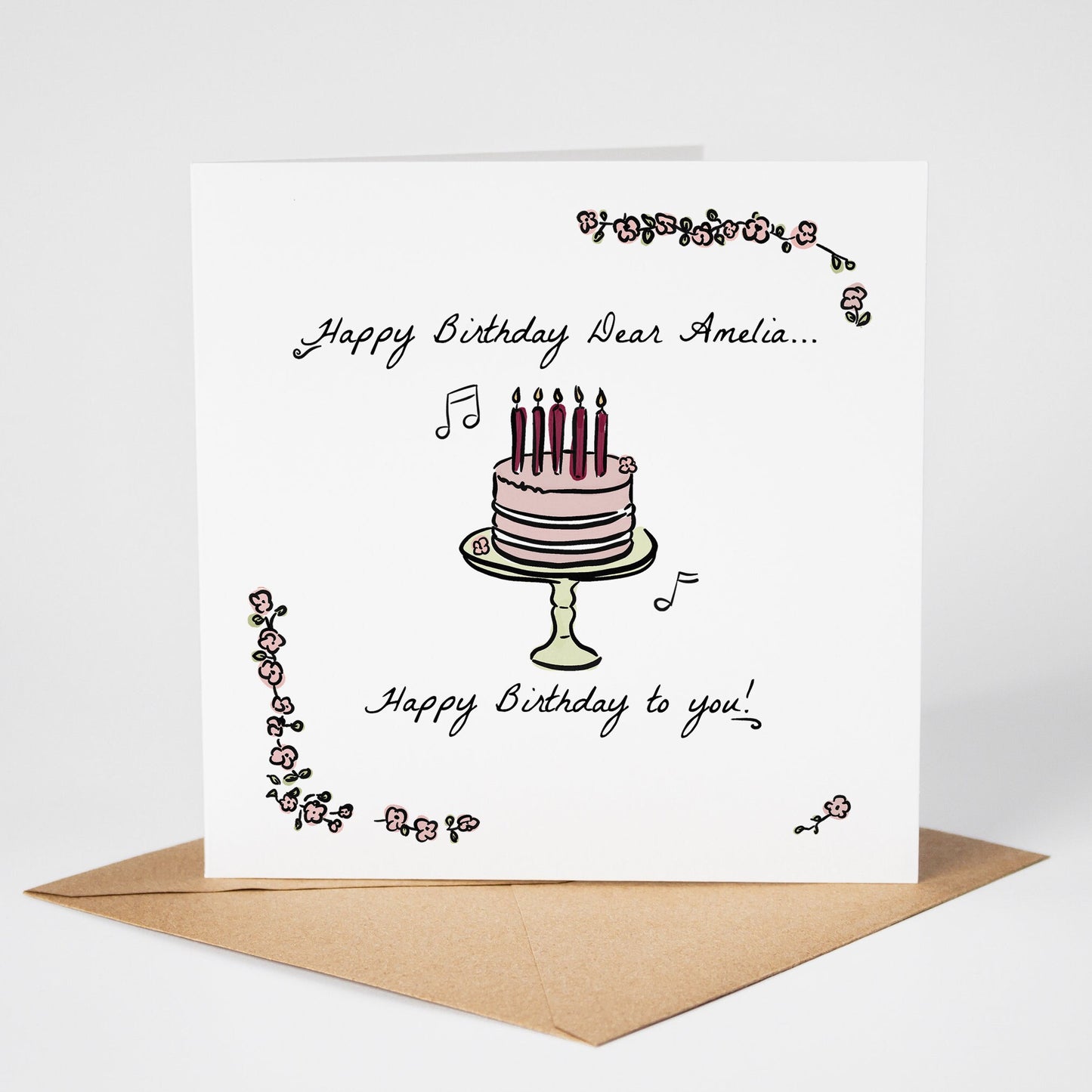 Happy Birthday Card for Her • Personalised Birthday Cake Card • Pretty Birthday Card •