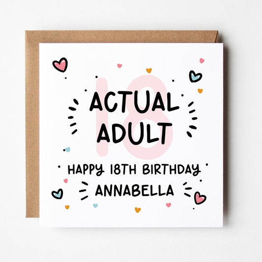 18th Birthday Card • Personalised 18th Birthday Card For Girls • Actual Adult 18th Birthday Card •