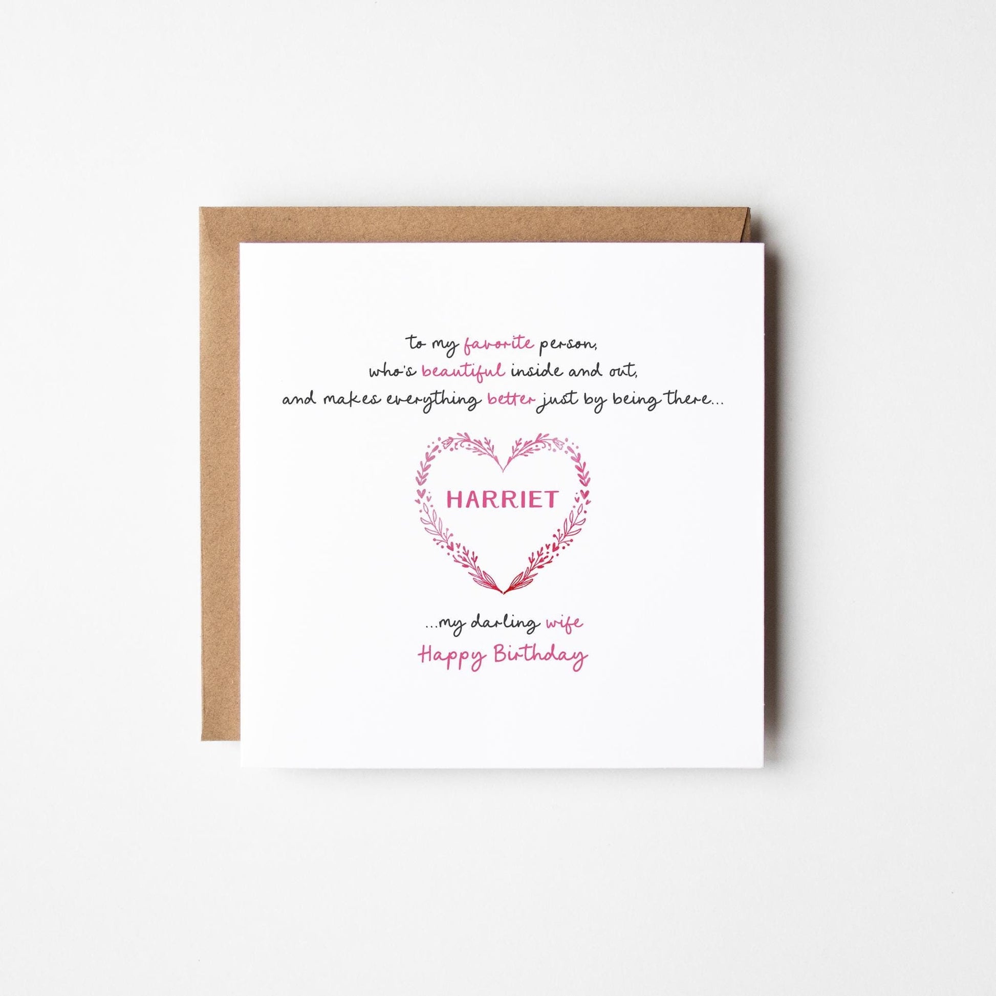 Romantic Wife Birthday Card • Personalised Birthday Card For Wife • Romantic Birthday Card For Wife • Darling Wife Card  •