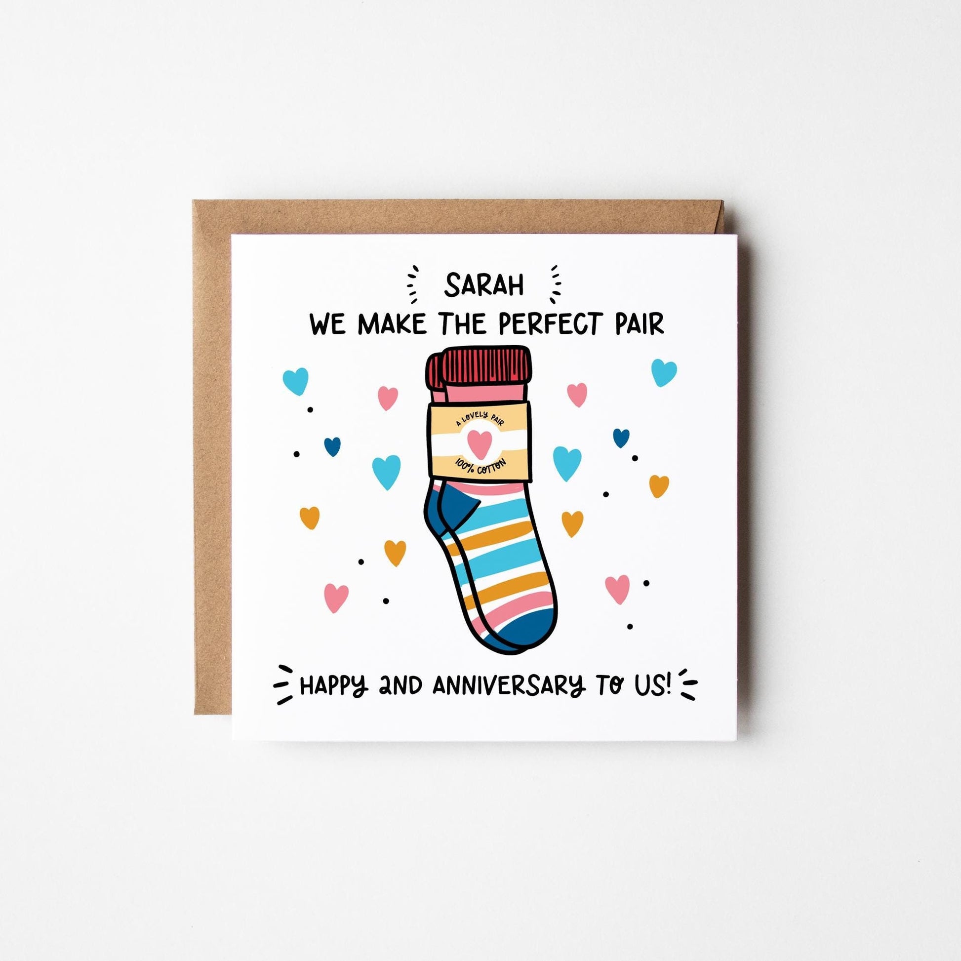 Happy 2nd Anniversary Wife Card • Personalised Wife 2nd Anniversary Card • 2nd Anniversary Card For Her • Cotton Anniversary