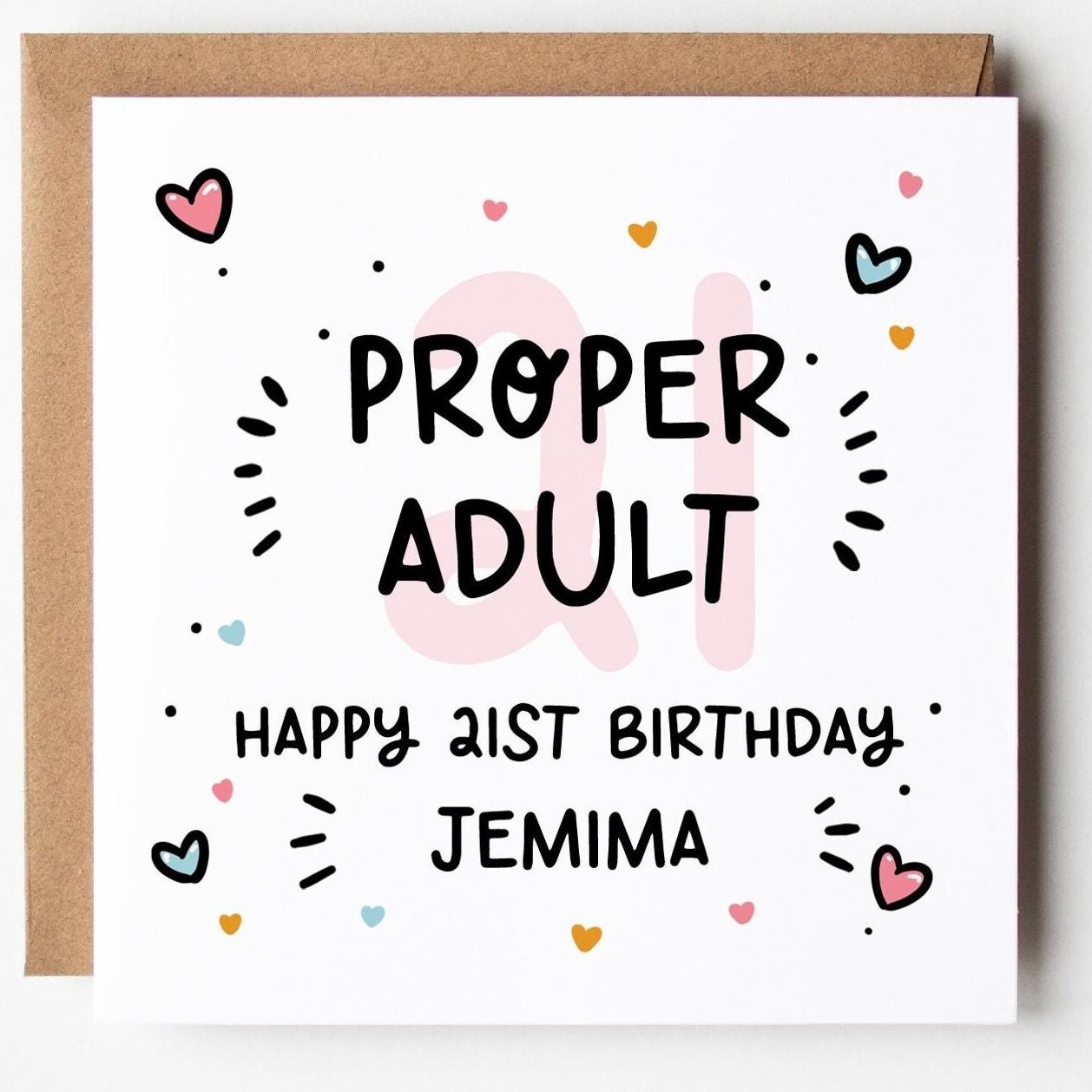 21st Birthday Card • Personalised 21st Birthday Card For Her • Proper Adult 21st Birthday Card •