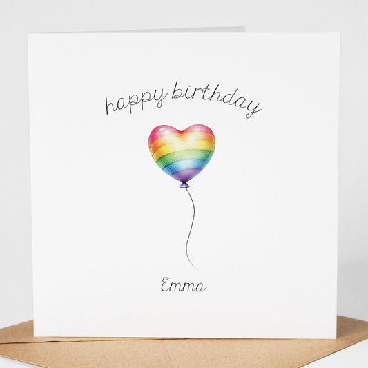 Rainbow Birthday Card • Personalised Birthday Card • Rainbow Balloon Card •