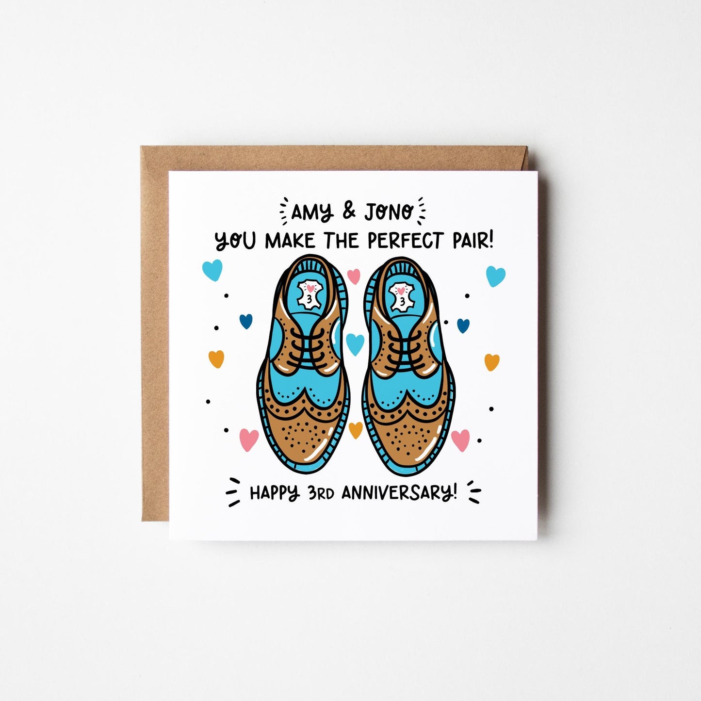 3rd Anniversary Card • Personalised Happy 3rd Anniversary Card • 3rd Anniversary Card For Them • Leather Anniversary