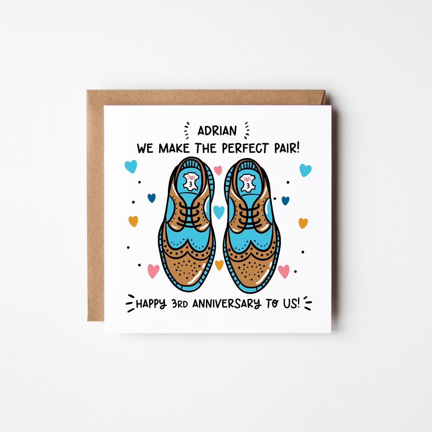 Husband 3rd Anniversary Card • Personalised Happy 3rd Anniversary Card • 3rd Happy Anniversary Card For Him • Leather Anniversary