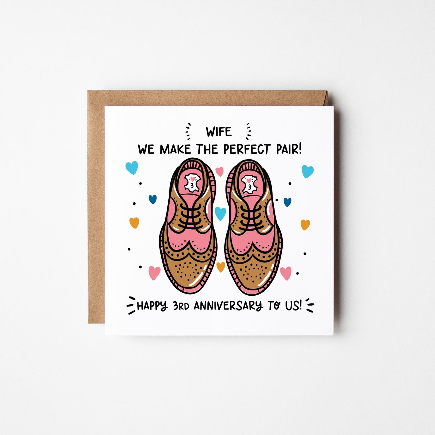 Wife 3rd Anniversary Card • Personalised Happy 3rd Anniversary Wife Card • 3rd Anniversary Card For Her • Leather Anniversary