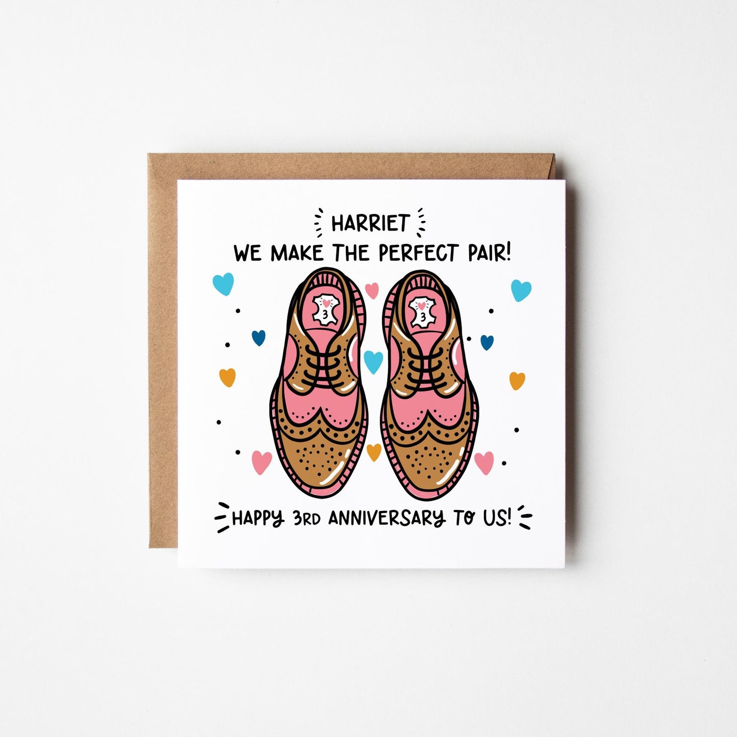 Wife 3rd Anniversary Card • Personalised Happy 3rd Anniversary Wife Card • 3rd Anniversary Card For Her • Leather Anniversary