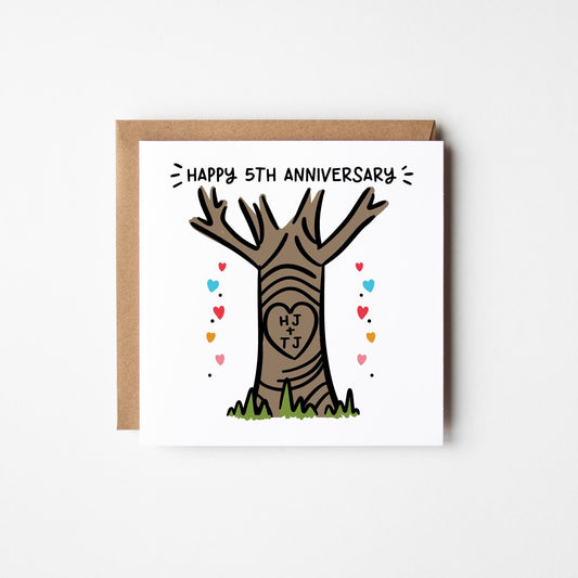 5th Anniversary Card • Personalised Happy 5th Anniversary Card • 5th Anniversary Card For Them • Wood Anniversary