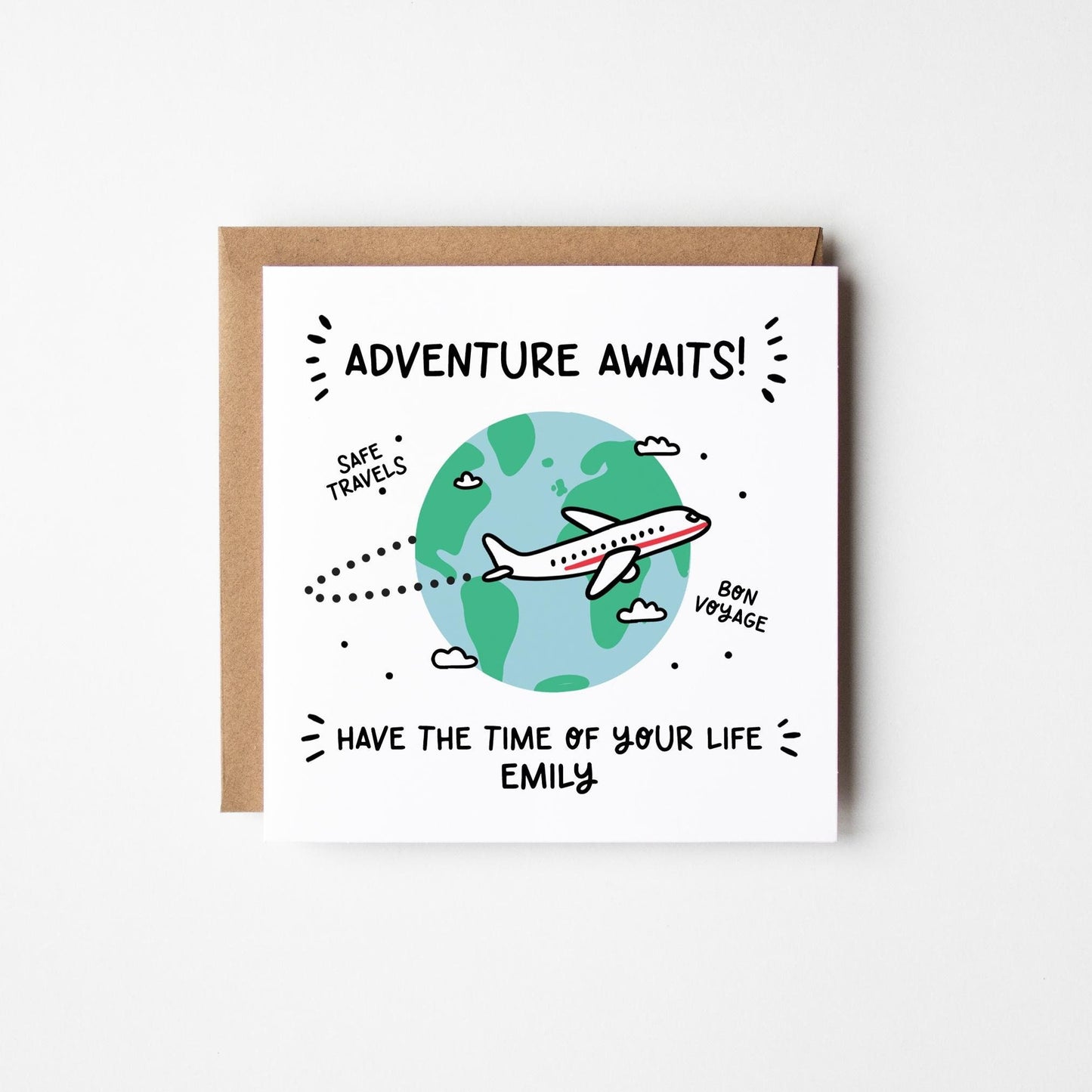 Adventure Awaits Card • Personalised Bon Voyage Safe Travels Card for Travellers • Cute Travel Card •