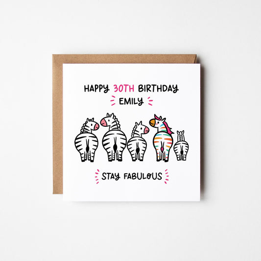 Stay Fabulous 40th Birthday Card for Her • Personalised 40th Birthday Card • Zebra Birthday Card • Fabulous at 40 Card