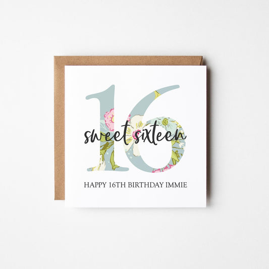 16th birthday card sweet sixteenth • personalised 16th birthday card for her • daughter • friend • auntie • cousin • sister • floral card