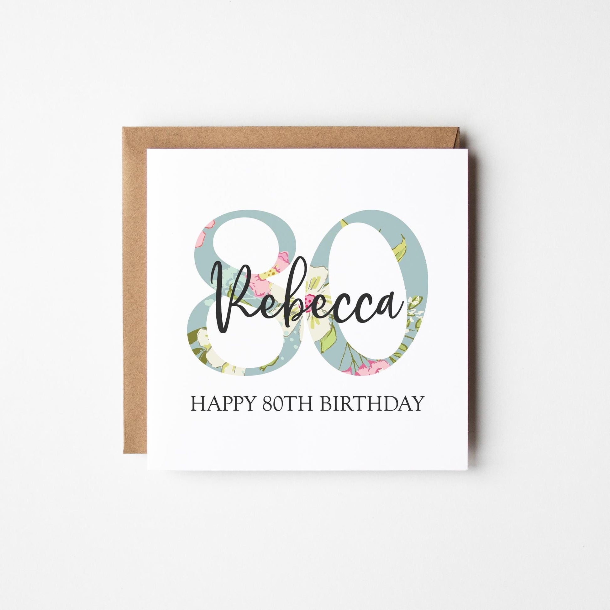 80th Birthday Card • Personalised 80th Birthday Card for Her • Daughter • Friend • Auntie • Cousin • Sister • Floral 80th Card