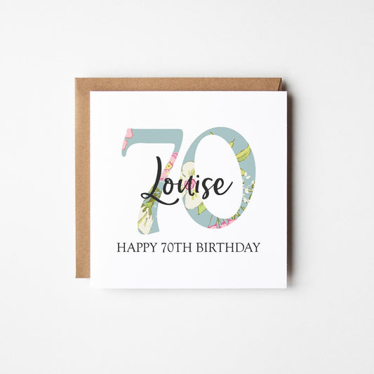 70th Birthday Card • Personalised 70th Birthday Card for Her • Daughter • Friend • Auntie • Cousin • Sister • Floral 70th Card