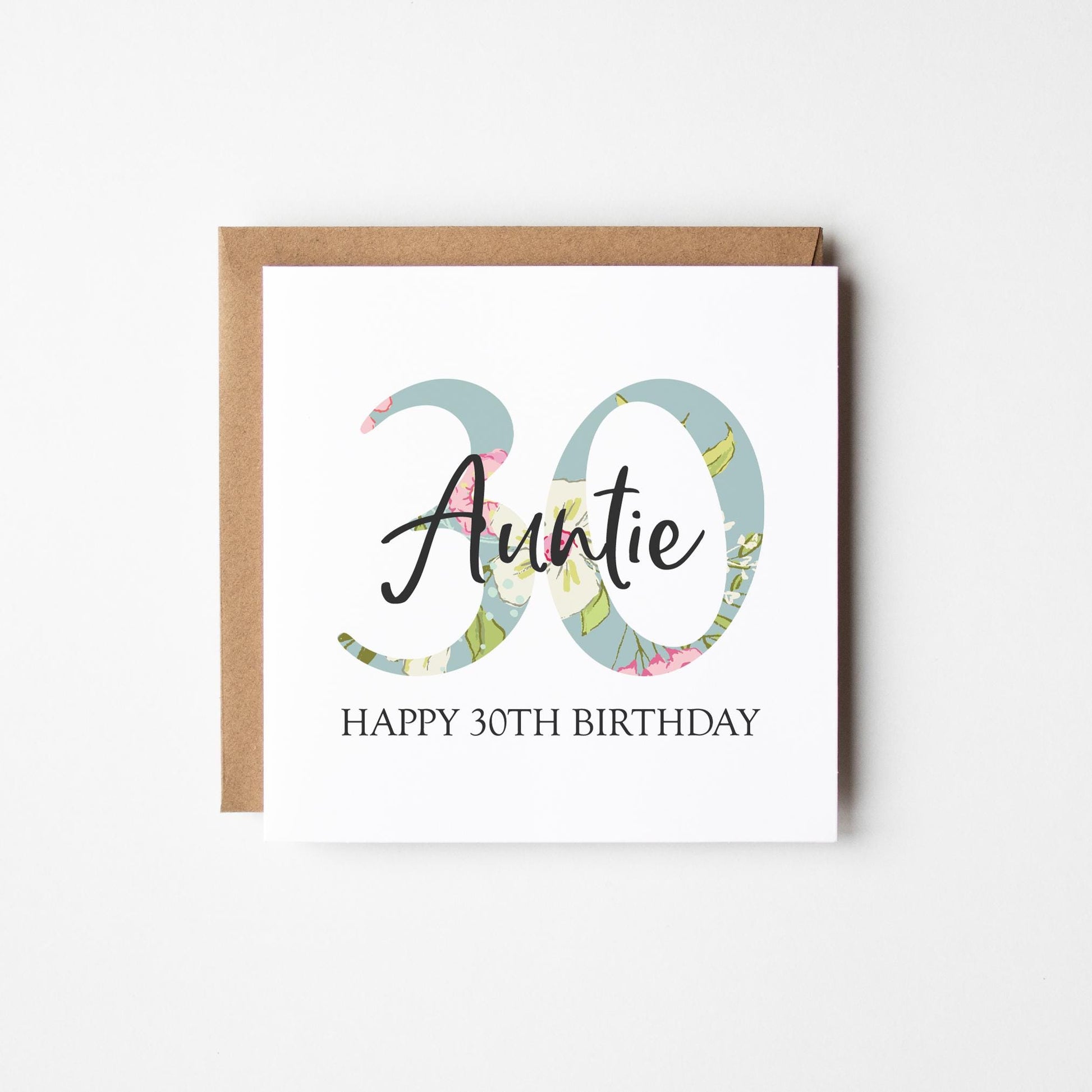 30th Birthday Card • Personalised 30th Birthday Card for Aunite • Daughter • Friend • Auntie • Cousin • Sister • Floral 30th Card