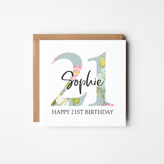 21st Birthday Card • Personalised 21st Birthday Card for Her • Daughter • Friend • Auntie • Cousin • Sister • Floral 21st Card