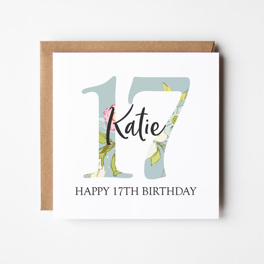 Personalised 17th Birthday Card • Birthday Number Card • Girl&#39;s Birthday Card •