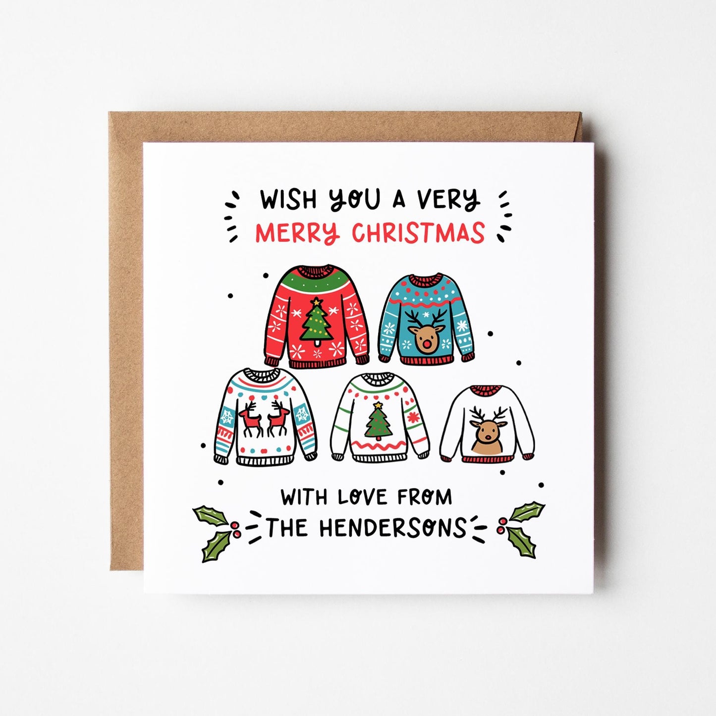 Christmas Jumpers Cards • Cosy Jumpers Christmas Card • Personalised Family Christmas Card with Sweaters