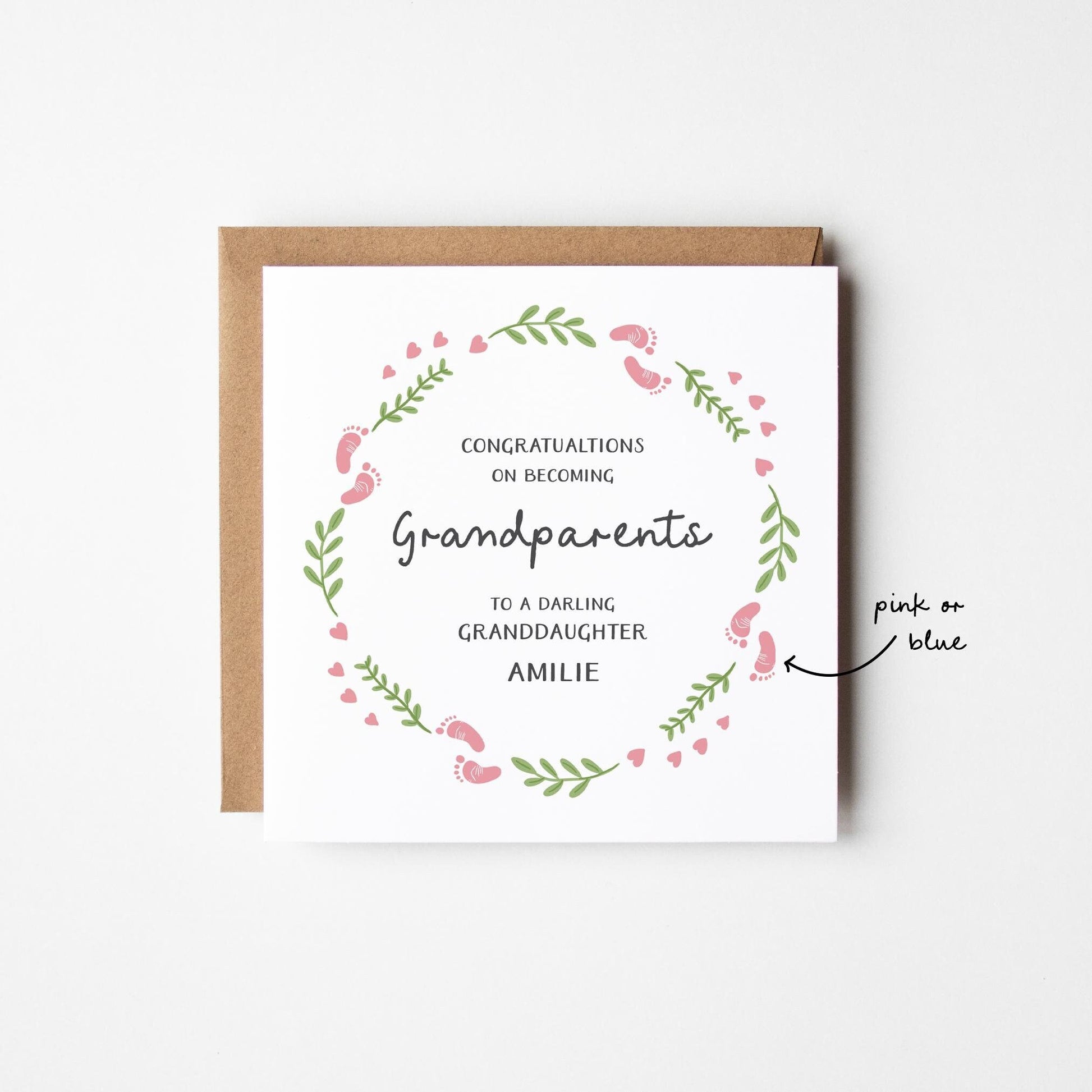 New Grandparents Card Pink/Blue • Personalised New Grandparents Card • Congratulations New Grandparents Card • New Grandchild