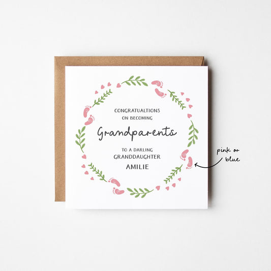 New Grandparents Card Pink/Blue • Personalised New Grandparents Card • Congratulations New Grandparents Card • New Grandchild