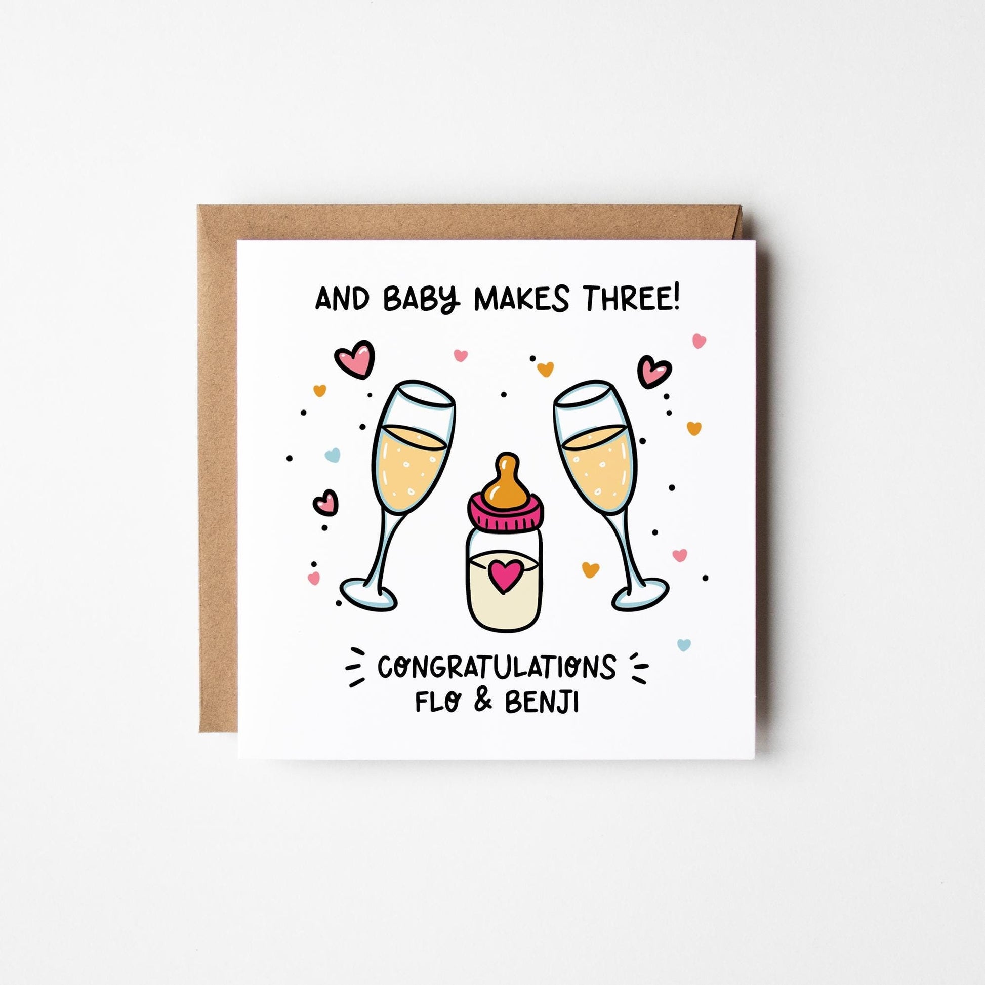 New Baby Card Baby Makes Three • Personalised New Baby Card • Congratulations New Baby Card • And Then There Was Three New Baby Card