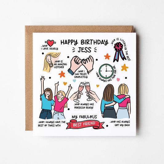 Best Friend Birthday Card • Personalised Best Friend Card • Birthday Card for Bestie • Brunette and Blonde Card