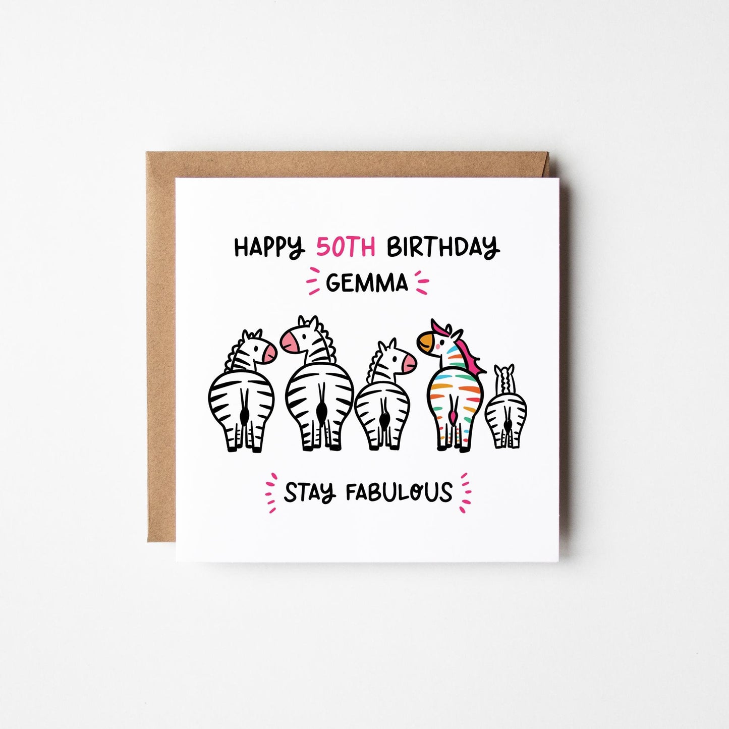 Stay Fabulous 50th Birthday Card for Her • Personalised 50th Birthday Card • Zebra Birthday Card • Fabulous at 50 Card