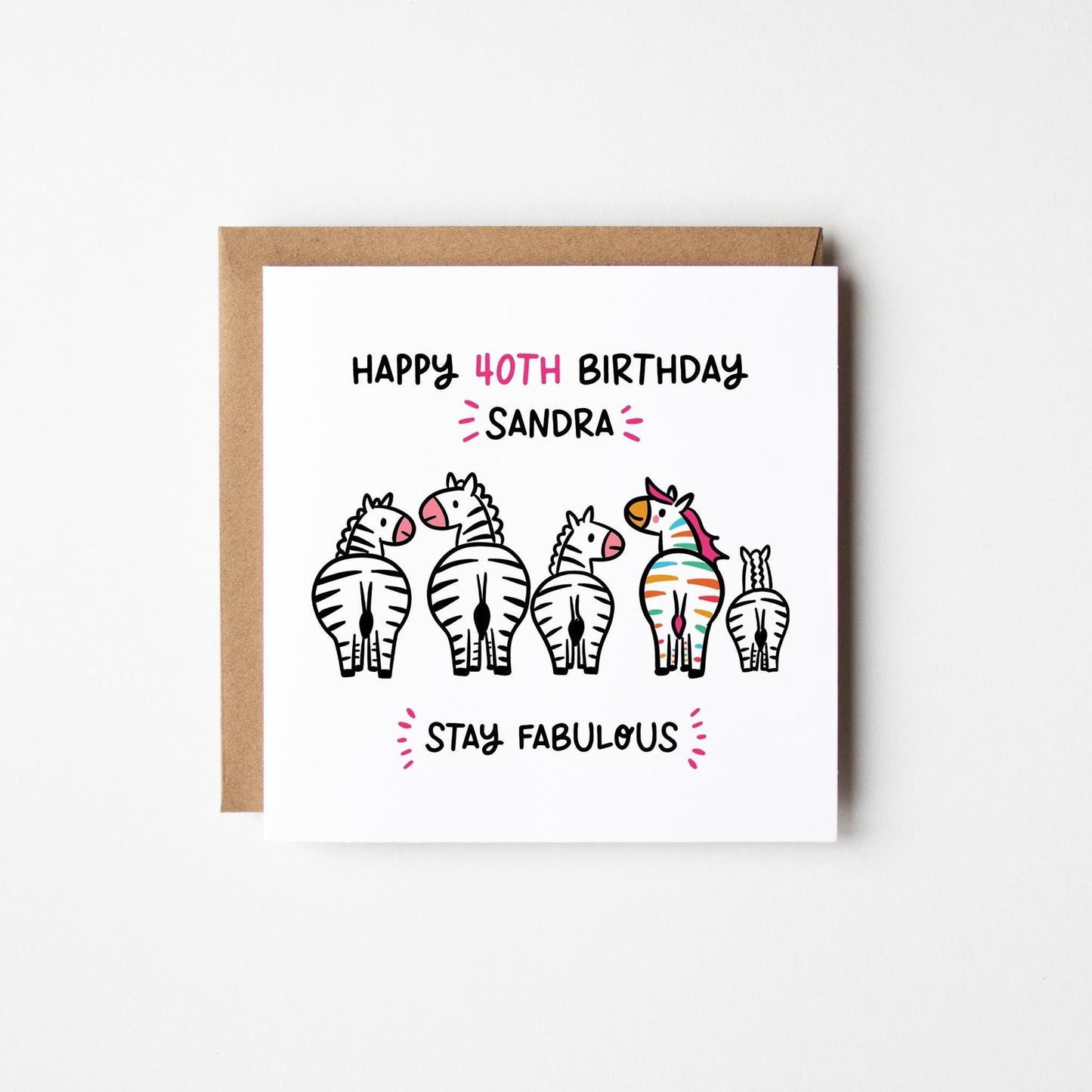 Stay Fabulous 40th Birthday Card for Her • Personalised 40th Birthday Card • Zebra Birthday Card • Fabulous at 40 Card