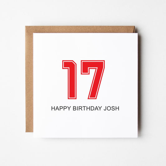 Personalised 17th Birthday Card for Him • Birthday Number Card • Boys Birthday Card •