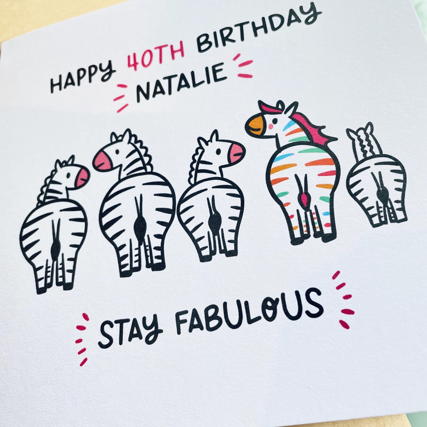 Stay Fabulous 40th Birthday Card for Her • Personalised 40th Birthday Card • Zebra Birthday Card • Fabulous at 40 Card